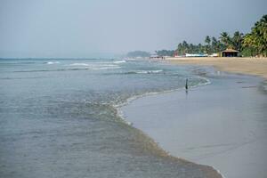 foam of sea or ocean waves against the backdrop with palms photo