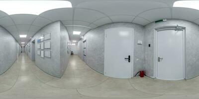 360 panorama white empty corridor for room office. full seamless spherical 360 hdri panorama in interior room in modern apartments,  office or clinic in equirectangular projection photo