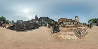 full spherical hdri 360 panorama near stone abandoned ruined tower of portugese church in old goa india in equirectangular projection, VR AR virtual reality content photo