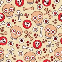 Seamless pattern with skull, bones and eyes. A cute and funny pattern for Halloween. Skull in Love vector