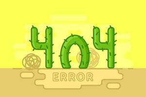 Page not found - 404 error for the site. Sunny desert, cactus in the form of 404, tumbleweed on the sand. vector