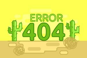 Page not found - 404 error for the site. Sunny desert, cactus in the form of 404, tumbleweed on the sand. Flat vector illustration