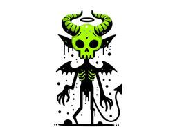 a cartoon demon with horns and a green face vector