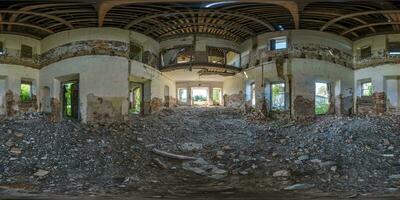 360 hdri panorama inside abandoned ruined concrete decaying old building in full seamless spherical hdri panorama in equirectangular projection, AR VR virtual reality content photo