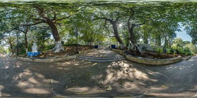 full seamless spherical 360 hdri panorama on old concrete staircase, remains of an ancient more developed civilization in jungles of India in equirectangular projection, for VR virtual reality content photo