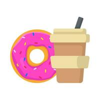 donut with cup coffee drink illustration vector