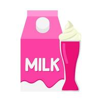 milkshake strawberry with box milk illustration vector