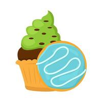 cupckae con rosquilla ilustración vector