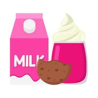 milkshake strawberry, box milk strawberry with cookies bite illustration vector