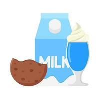 milkshake vanilla, box milk with cookies illustration vector