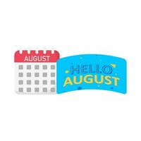 Hola agosto en cinta con calendario ilustración vector