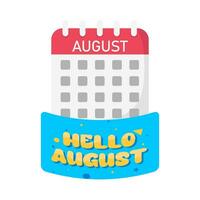 hello august with calendar illustration vector