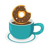 donut bite with  coffee drink illustration vector