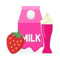 milkshake strawberry , box milk with strawberry illustration vector