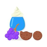 milkshake vanilla, cookies with grape  illustration vector