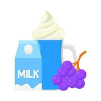 milkshake, box milk with grape illustration vector