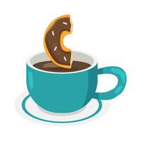 rosquilla vidriado dulce mordedura con café bebida ilustración vector