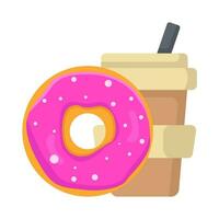 donut with cup drink illustration vector