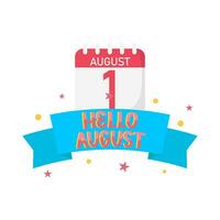 hello august with calendar illustration vector