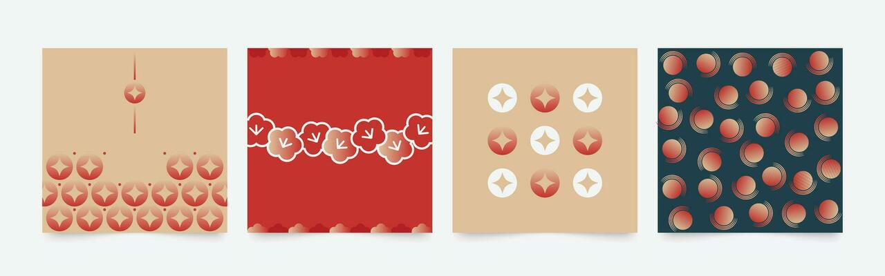 Chinese New Year square cover background vector. Year of the dragon design with oriental pattern, coin, flower. Modern oriental illustration for cover, banner, website, social media.