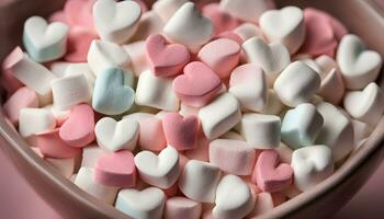 AI generated a bowl full of marshmallows with hearts on top photo