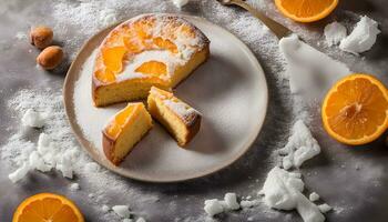 AI generated orange cake with orange slices on a plate photo