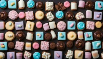 AI generated a large assortment of colorful cookies and candies photo