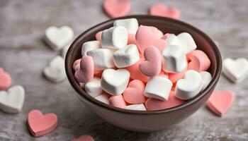 AI generated a bowl filled with marshmallows and hearts photo