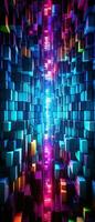AI generated Neon lights and geometric patterns create a futuristic atmosphere. photo