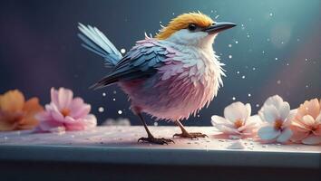 AI generated A detailed illustration of a print of a cute colorful bird photo