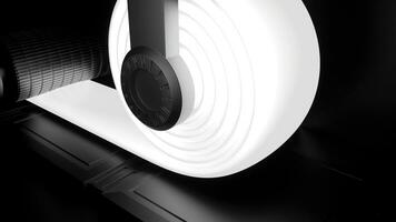 Animated white ribbon. Design. Light abstraction on which a special tool winds the tape. photo