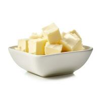 AI generated Butter in white plate on white backgrounds. photo