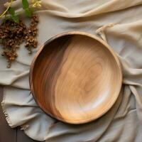 Empty bowl on wooden tables. photo