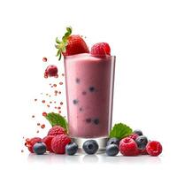 AI generated Milkshake with raspberries and blackberries on a white background. Generated AI photo