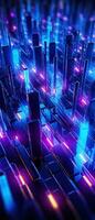 AI generated A visually striking vertical background with an intricate pattern of lines and lights, depicting a high-tech, digital world. photo
