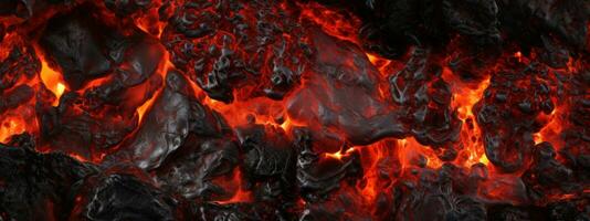 AI generated Intense close-up of lava flow and charcoal fire. AI generative. photo