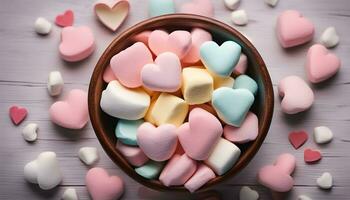 AI generated a bowl filled with marshmallows and hearts photo