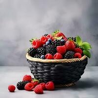 AI generated Basket with wild berries photo