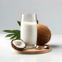 AI generated Coconut milk with cocos photo