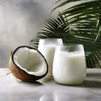 AI generated Coconut milk and coconuts photo