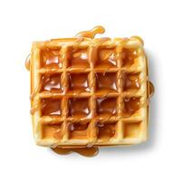 AI generated waffles with caramel syrup on a white background. photo