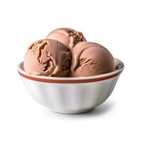 AI generated Chocolate ball ice cream in bowl on white backgrounds.. Ai generated photo