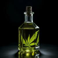 AI generated CBD oil in bottle on black backgrounds. photo