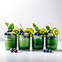 AI generated Vitamins smoothie with spirulina and kiwi  in glasses photo