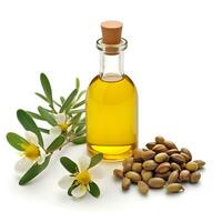 AI generated Jojoba oil with jojoba plant.Ai generative. illustration photo