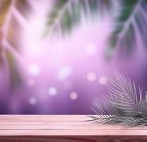 AI generated Palm on a wooden board on a purple background. Generated AI photo