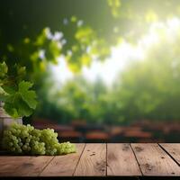 AI generated Background for advertising. Ripe grapes on the background of a green garden. photo