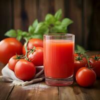 ai generado vaso de Fresco Tomates jugo con Tomates vegetales foto