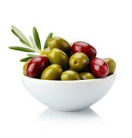 AI generated Mix of olives fruits on white backgrounds. Generated AI photo