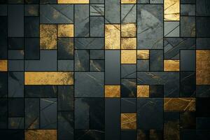 AI generated Gold and black mosaic wall background. photo